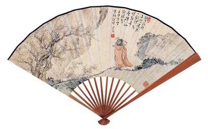 溥心畬 民国二十一年（1932年）作 寒林钟馗图 成扇